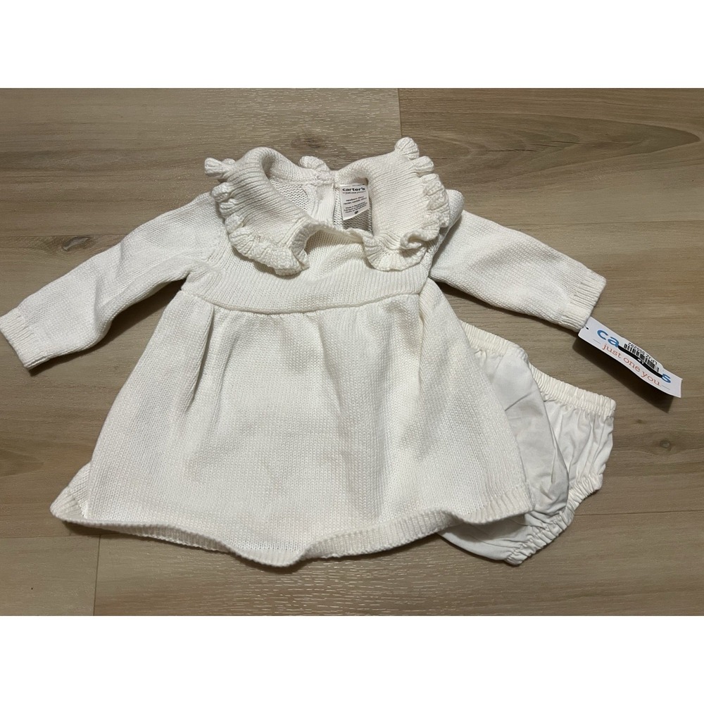 NWT Carters Baby Girl Clothes Just One You‎ Newborn Ivory Knit Dress Bloomers